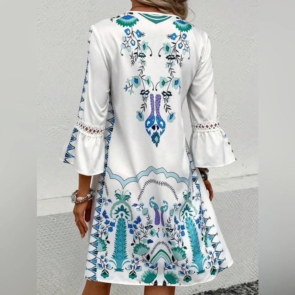 Boho Print Lace Hem Midi dress all sizes